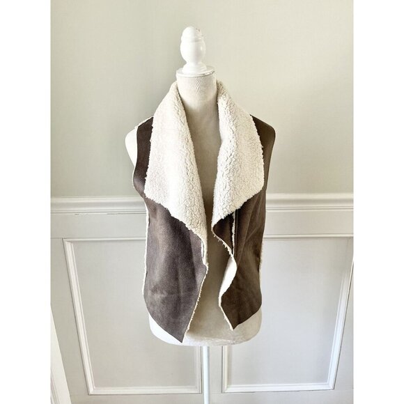 Jack By BB Dakota XS Brown Faux Suede & Sherpa Open Front Sleeveless Vest - Picture 2 of 6
